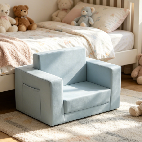2 in 1 Foldable Kids Sofa in Blue, Suitable for Ages 1 6